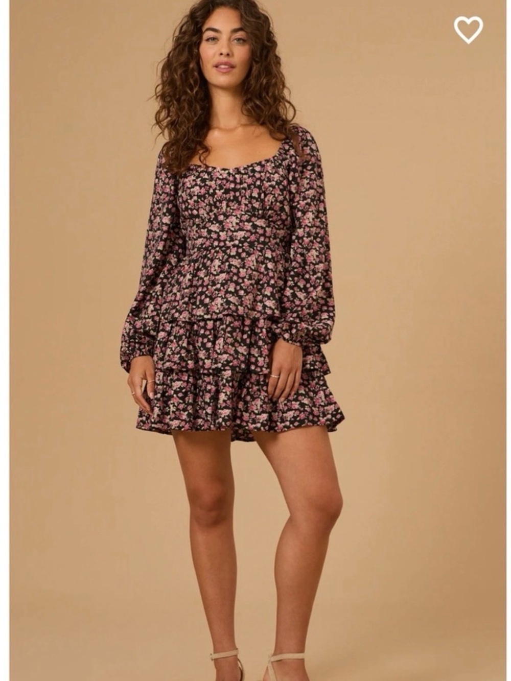 Altar'd State Pink Floral Square-Neck Tiered Mini Dress on Black